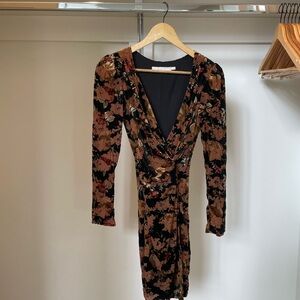 Astr Black and Brown Floral Long Sleeve Dress
